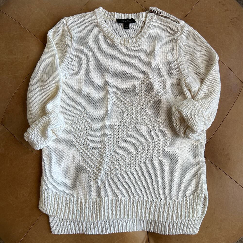Lightweight Knit Sailor Ivory Sweater Coastal New England Summer Anchor Women M